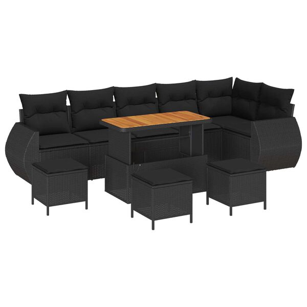 vidaXL Garden Sofa Set with Cushion 10 pcs Black Poly Rattan