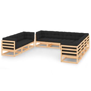 vidaXL 10 Piece Garden Lounge Set with Cushions Solid Wood Pine