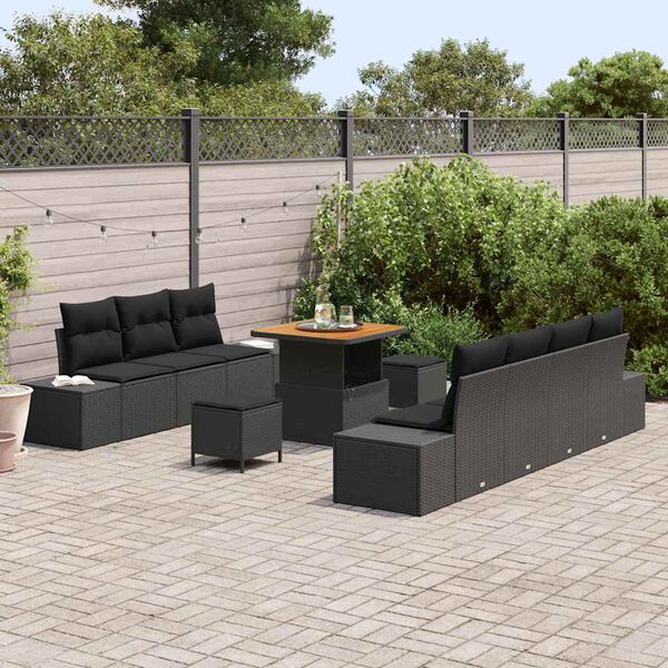 vidaXL Garden Sofa Set with Cushion 10 pcs Black Poly rattan