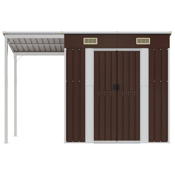 vidaXL Garden Shed with Extended Roof Brown 277x107x181 cm Steel