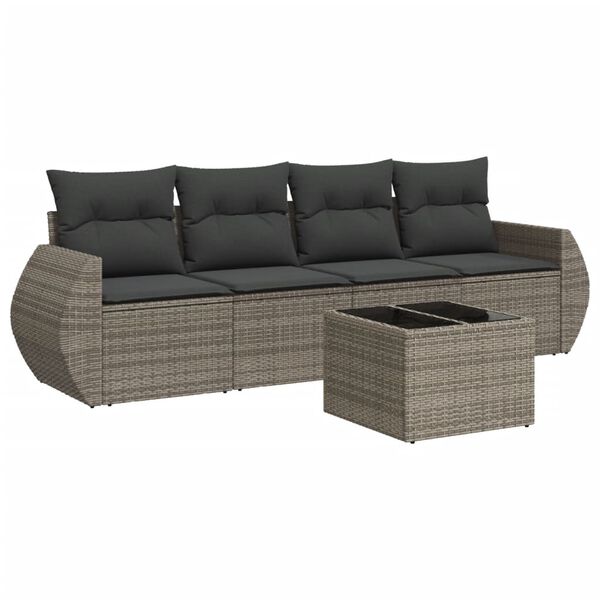vidaXL 5 Piece Garden Sofa Set with Cushions Grey Poly Rattan