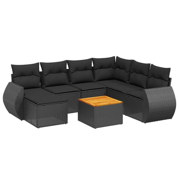 vidaXL 8 Piece Garden Sofa Set with Cushions Black Poly Rattan