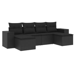 vidaXL 7 Piece Garden Sofa Set with Cushions Black Poly Rattan