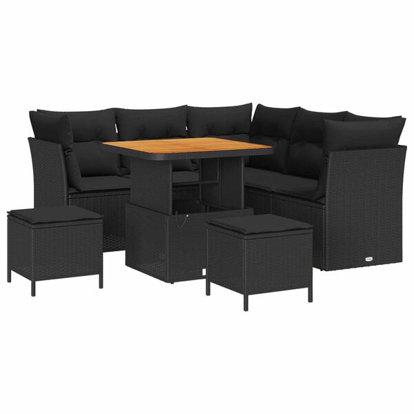 vidaXL Garden Sofa Set Height-Adjustable 8 pcs Black Poly Rattan