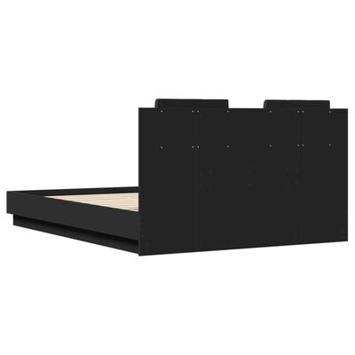 vidaXL Bed Frame with Headboard Black 135x190 cm Double Engineered Wood