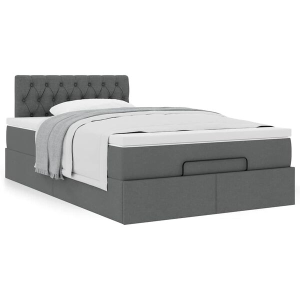 vidaXL Ottoman Bed with Mattress Dark Grey King Single Fabric