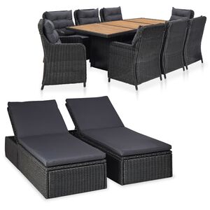 vidaXL 11 Piece Outdoor Dining Set Poly Rattan Black