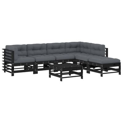 vidaXL 7 Piece Garden Lounge Set with Cushions Black Solid Wood