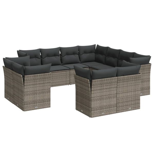 vidaXL 11 Piece Garden Sofa Set with Cushions Grey Poly Rattan