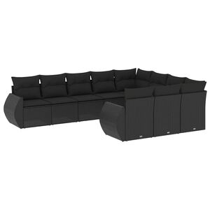 vidaXL 10 Piece Garden Sofa Set with Cushions Black Poly Rattan