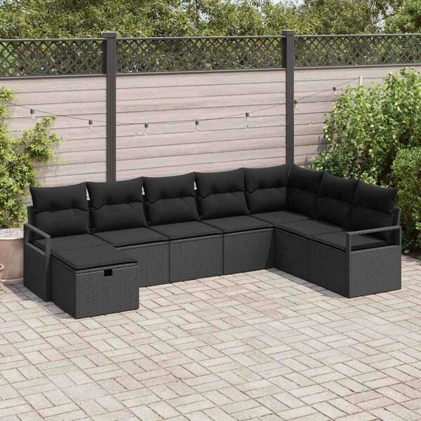 vidaXL Garden Sofa Set 8 pcs Black Poly rattan