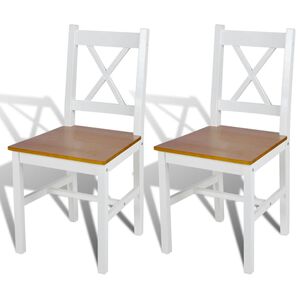 vidaXL Dining Chair | Set of 2 | White and Natural Wood | Pine wood | Standard