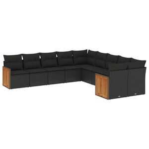 vidaXL 10 Piece Garden Sofa Set with Cushions Black Poly Rattan