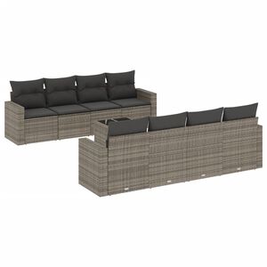 vidaXL 9 Piece Garden Sofa Set with Cushions Grey Poly Rattan