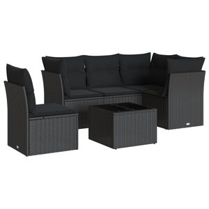 vidaXL 6 Piece Garden Sofa Set with Cushions Black Poly Rattan