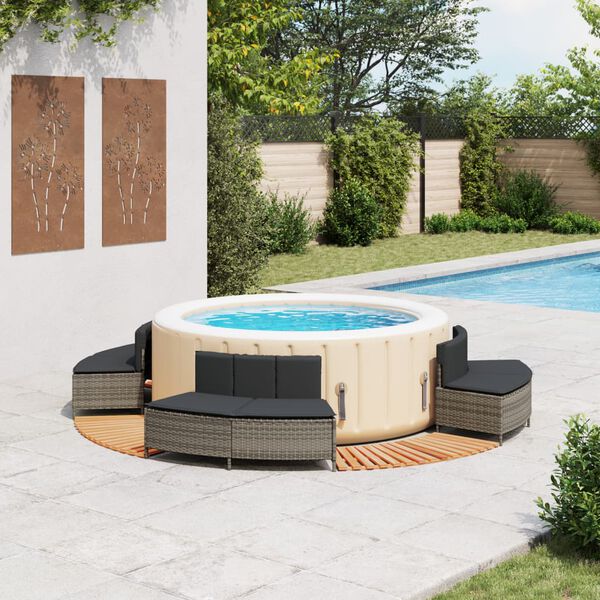 vidaXL Hot Tub Surround Grey Poly Rattan and Solid Wood Acacia