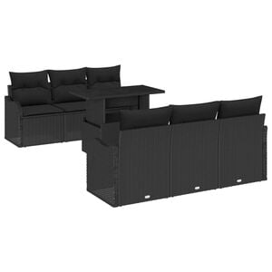 vidaXL Garden Sofa Set with Cushion 7 pcs Black Poly rattan