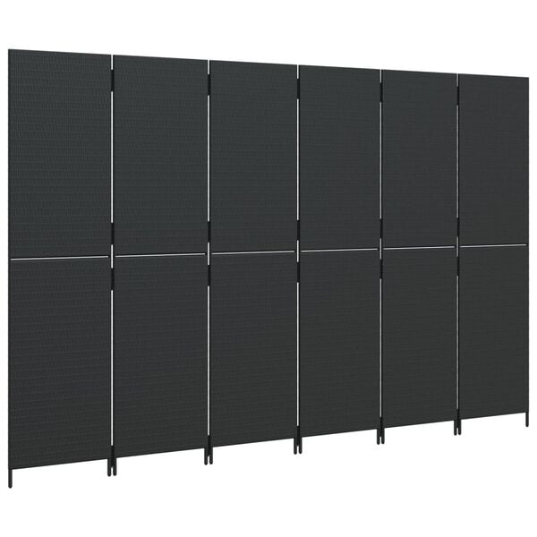 vidaXL Room Divider 6 Panels Black Poly Rattan