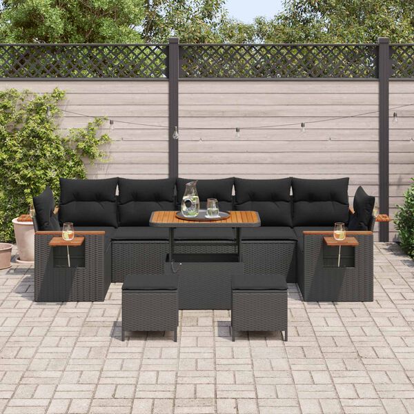 vidaXL Garden Sofa Set with Cushion 13 pcs Black Poly Rattan