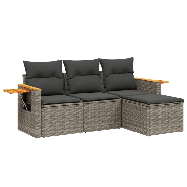vidaXL 4 Piece Garden Sofa Set with Cushions Grey Poly Rattan
