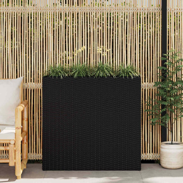 vidaXL Garden Raised Bed with 4 Pots Poly Rattan Black