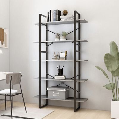 vidaXL 5-Tier Book Cabinet Concrete Grey 100x30x175 cm Engineered Wood