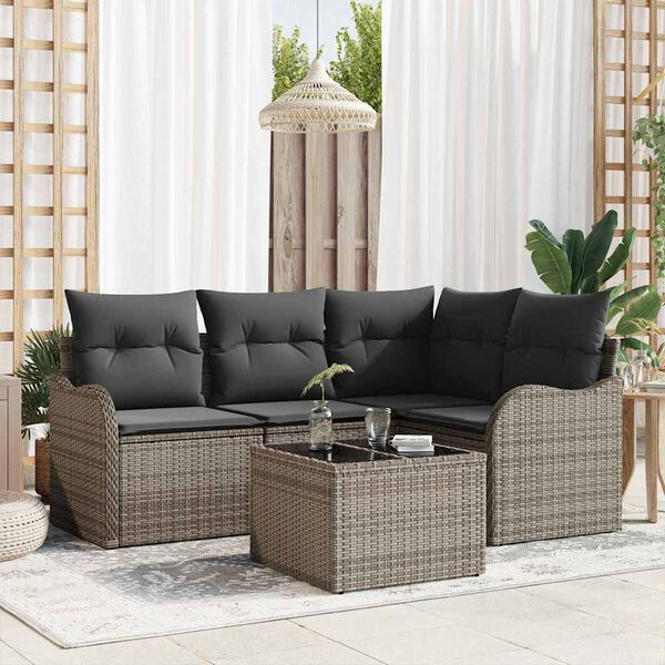 vidaXL Garden Sofa Set Grey Poly Rattan