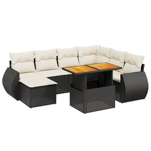 vidaXL 8 Piece Garden Sofa Set with Cushions Black Poly Rattan