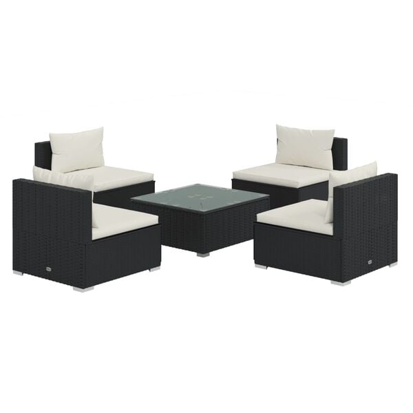 vidaXL 5 Piece Garden Lounge Set with Cushions Poly Rattan Black