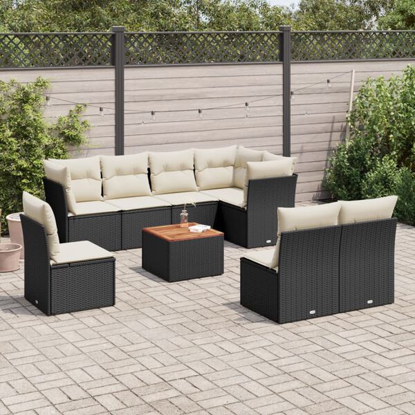 vidaXL 9 Piece Garden Sofa Set with Cushions Black Poly Rattan