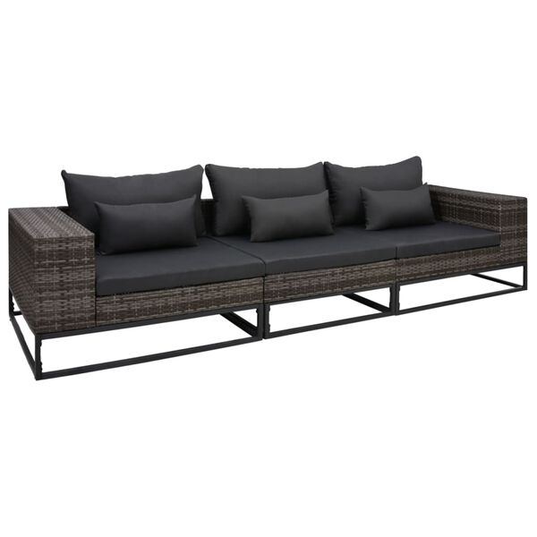 vidaXL 3 Piece Garden Sofa Set with Cushions Poly Rattan Grey