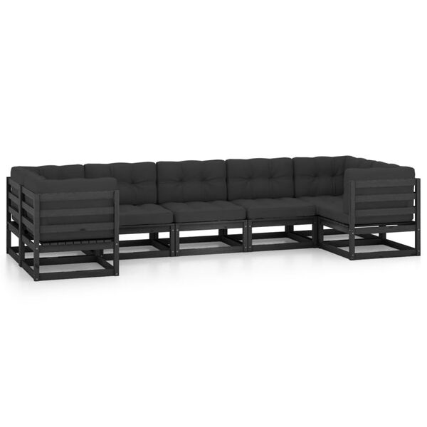 vidaXL 7 Piece Garden Lounge Set with Cushions Black Solid Pinewood