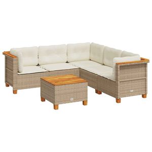 vidaXL 6 Piece Garden Sofa Set with Cushions Beige Poly Rattan