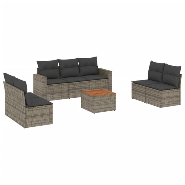 vidaXL 8 Piece Garden Sofa Set with Cushions Grey Poly Rattan