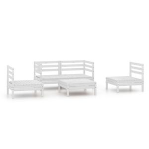 vidaXL 5 Piece Garden Lounge Set White Solid Pinewood