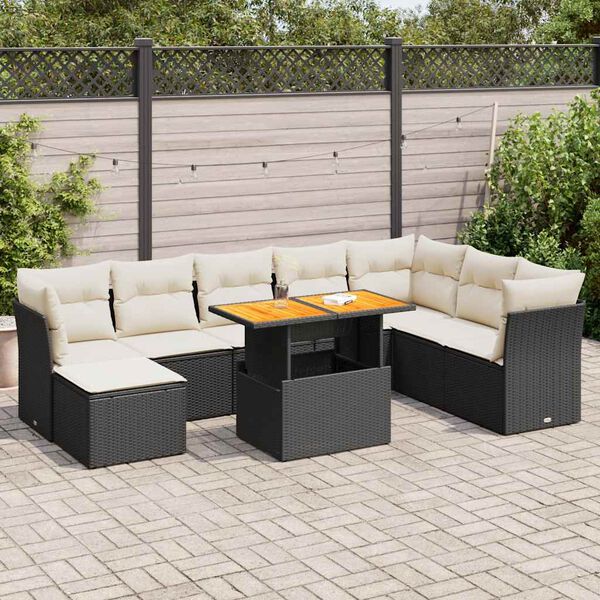 vidaXL 9 Piece Garden Sofa Set with Cushions Black Poly Rattan