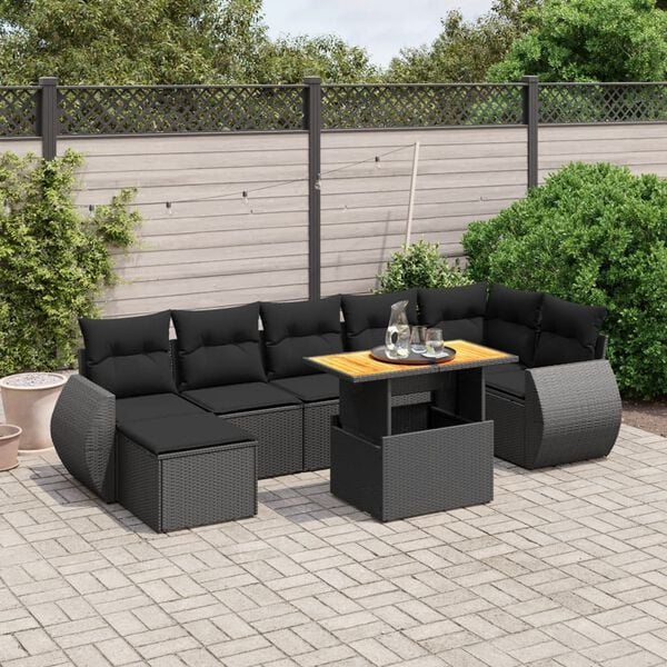 vidaXL 5 Piece Garden Sofa Set with Cushions Grey Poly Rattan Acacia