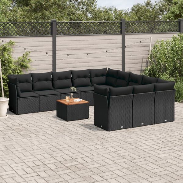 vidaXL 12 Piece Garden Sofa Set with Cushions Black Poly Rattan