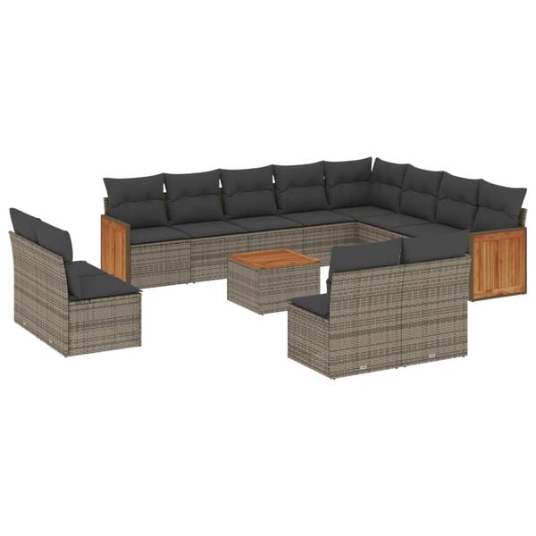 vidaXL 13 Piece Garden Sofa Set with Cushions Grey Poly Rattan