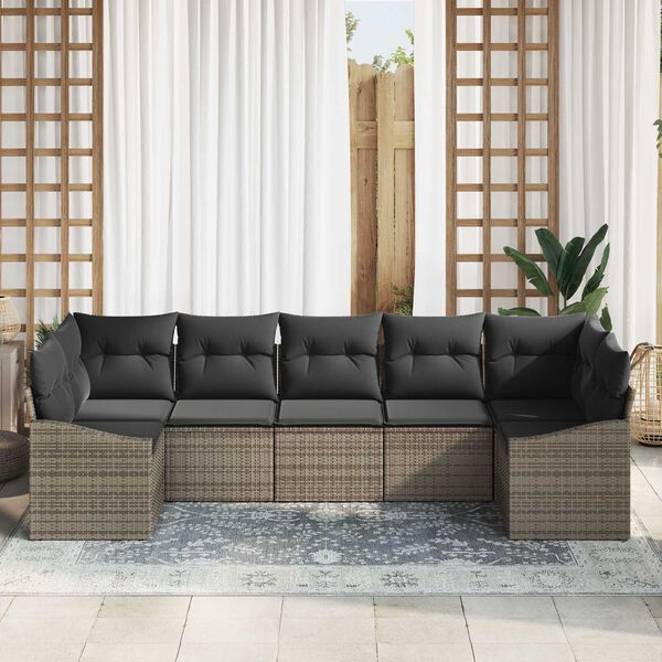 vidaXL Sofa Set with Cushion 7 pcs Grey Poly Rattan