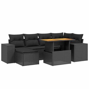 vidaXL 7 Piece Garden Sofa Set with Cushions Black Poly Rattan