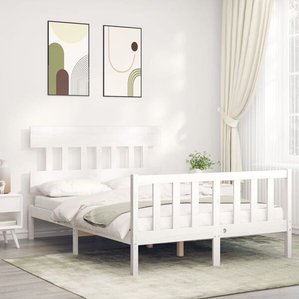 vidaXL Bed Frame without Mattress White Double Solid Wood Pine