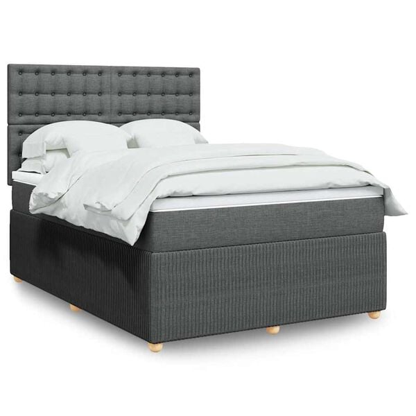 vidaXL Box Spring Bed with Mattress Dark Grey Double Fabric