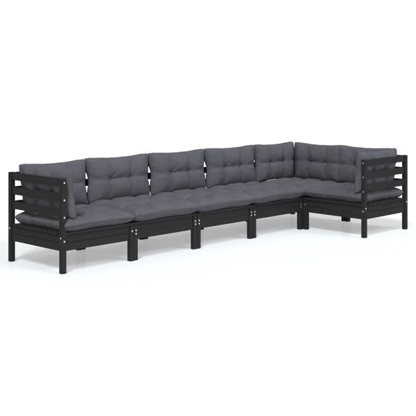 vidaXL 6 Piece Garden Lounge Set with Cushions Black Pinewood