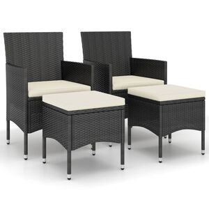 vidaXL 4 Piece Garden Chair and Stool Set Poly Rattan Black
