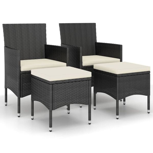 vidaXL 4 Piece Garden Chair and Stool Set Poly Rattan Black