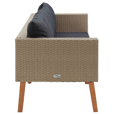 vidaXL 3-Seater Garden Sofa with Cushions Poly Rattan Beige