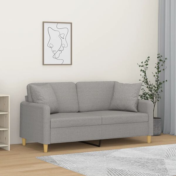 vidaXL 2-Seater Sofa with Pillows&Cushions Light Grey 140 cm Fabric
