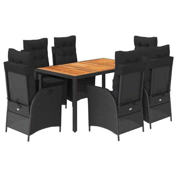 vidaXL 7 Piece Garden Dining Set with Cushions Black Poly Rattan