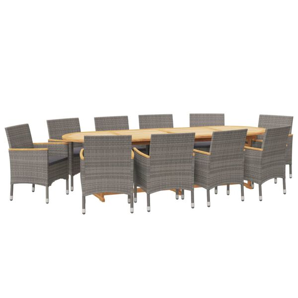 vidaXL 11 Piece Garden Dining Set with Cushions Grey